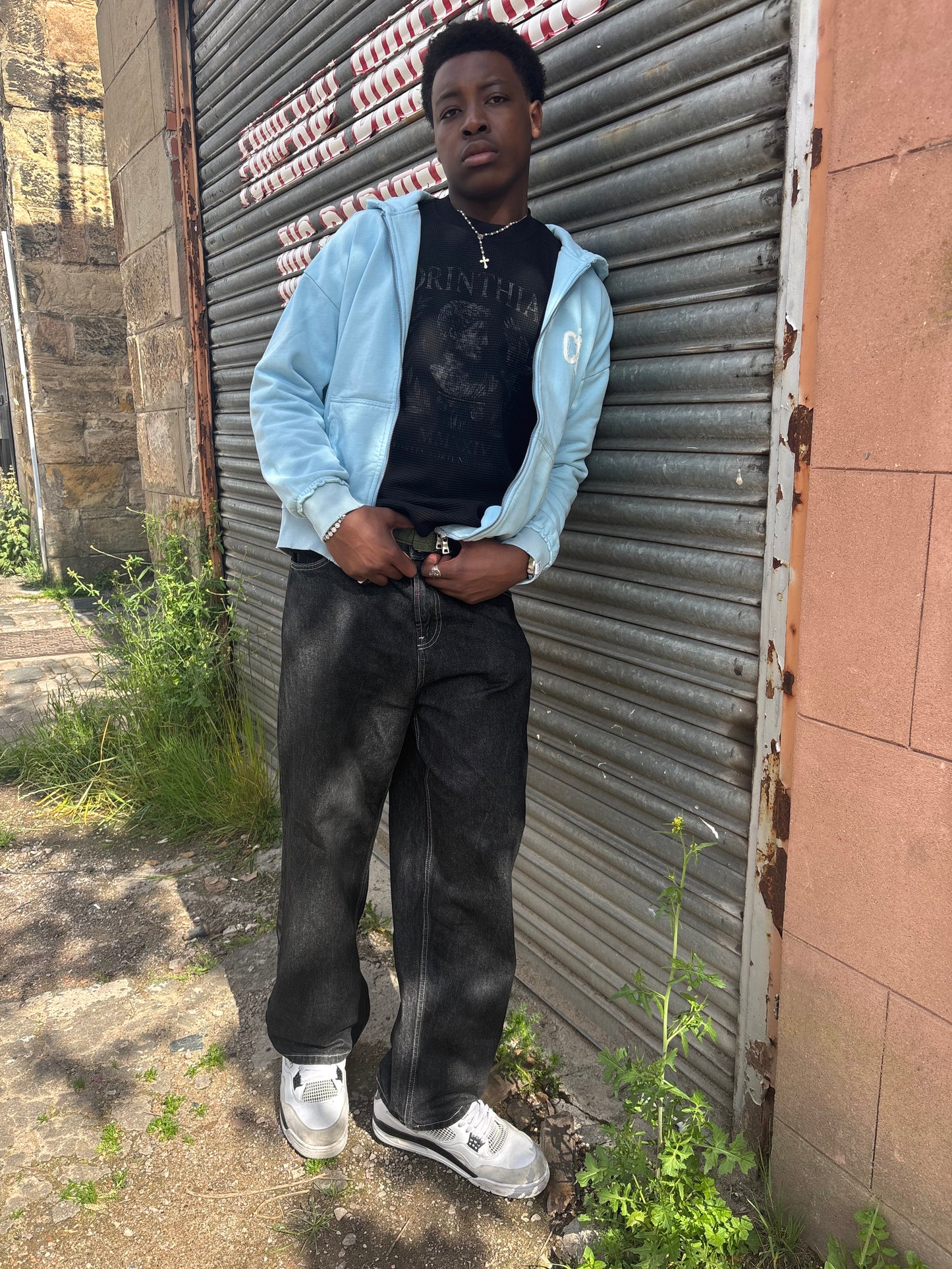Distressed Hoodie-SKY